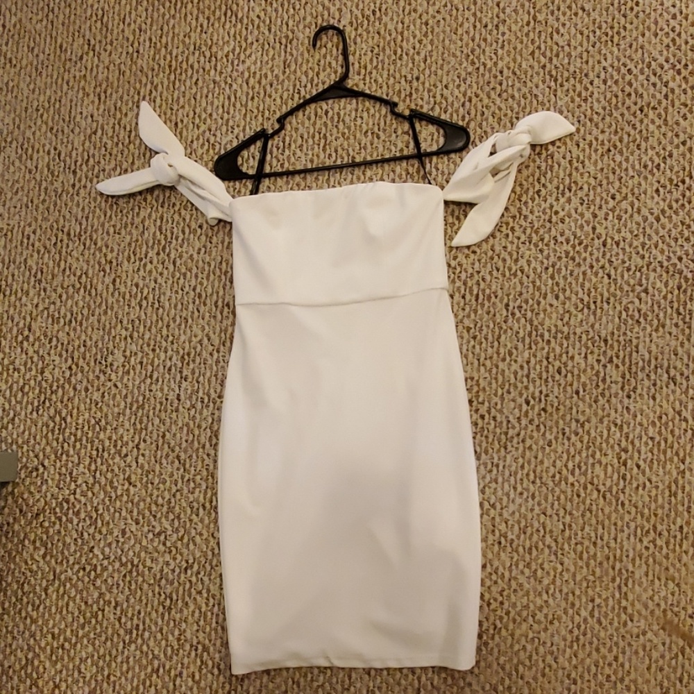 White off the shoulder tie dress